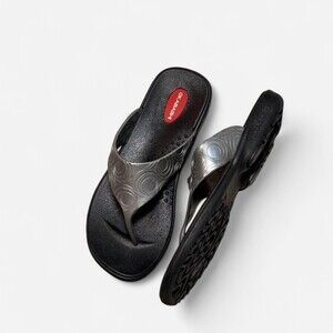 Y2K Style Obakashi Silver Black Thong Sandal Flip Flop Size 7